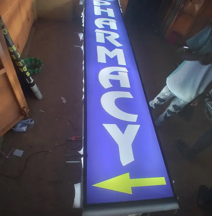 Night visibility test for Ability Pharmacy directional light box signage