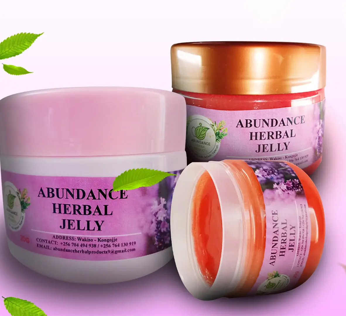 Abundance Herbal Products packaging and label design in Kampala — shelf-ready branding system by Kamog Artistry