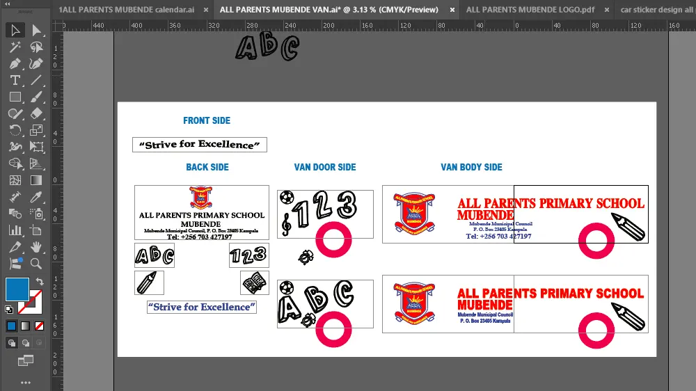 Vehicle branding artwork preparation for All Parents Primary School Mubende