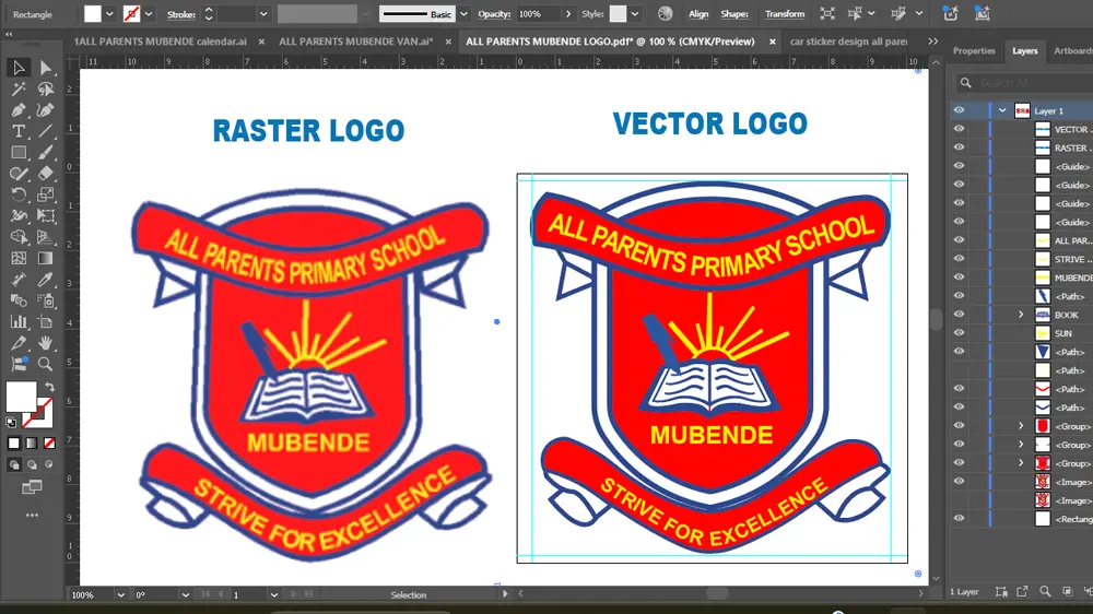 Raster logo to vector logo preparation for All Parents Primary School Mubende vehicle branding