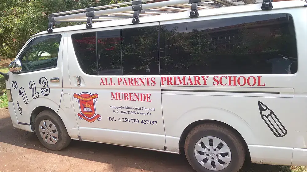 Completed All Parents Primary School Mubende school van branding project by Kamog Artistry (U) Ltd