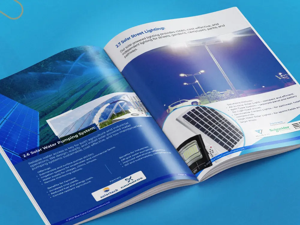 Editorial spread design from Blue Crane Communications Ltd corporate profile