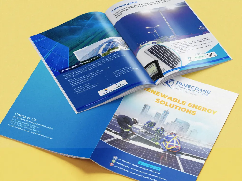 Open booklet layout from Blue Crane Communications Ltd company profile design