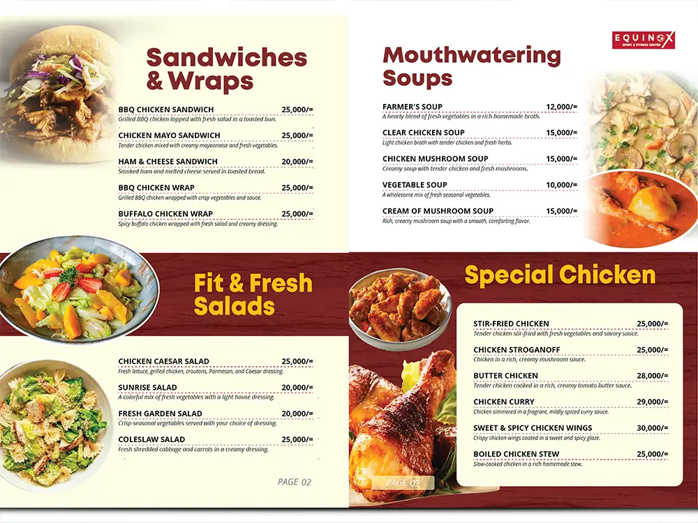 Equinox sandwiches salads soups and chicken pages arranged for quick browsing