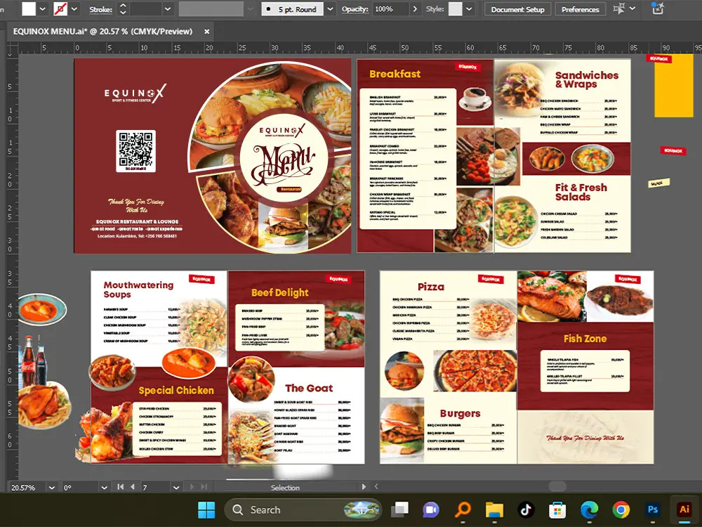 Equinox menu artwork setup in Illustrator before production export