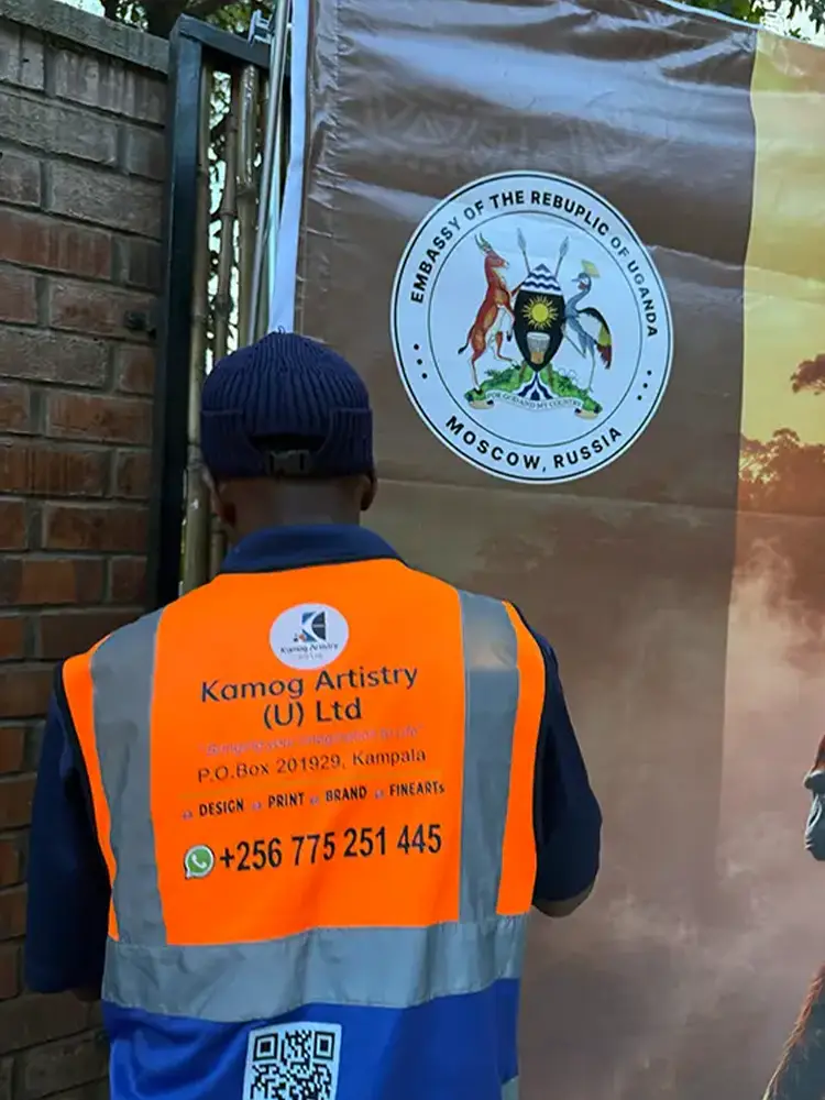 On-site installation of Uganda tourism event branding prepared for Russian tourism delegates, international guests and VIPs in Kololo