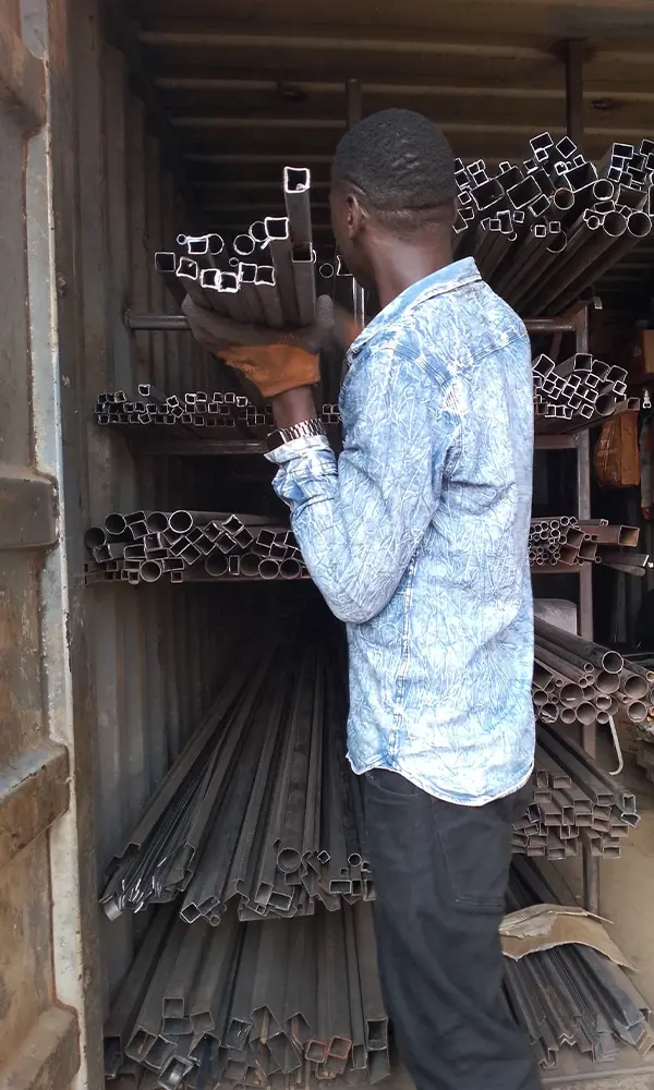 Square tubing being selected for Goodwill signage fabrication