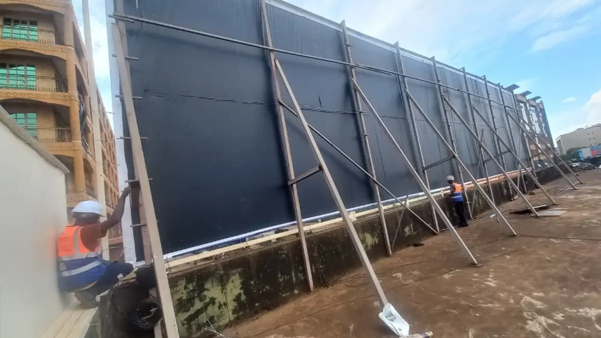 Completed rear and structural view after perimeter fixing and tensioning