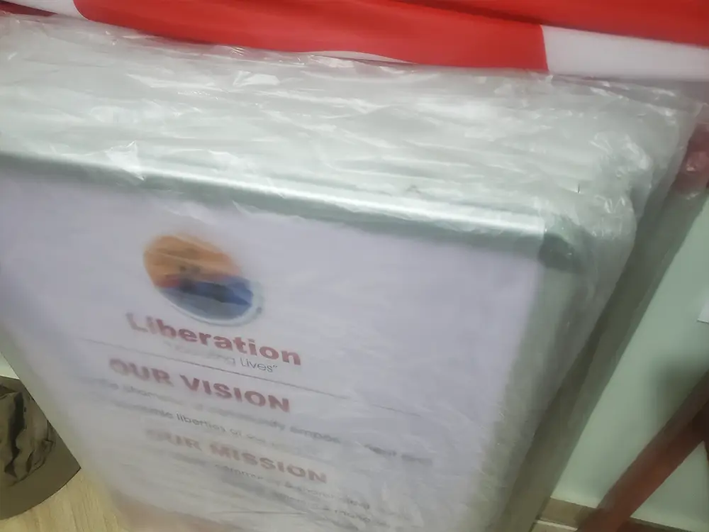 Snapper frames wrapped in polythene before box packing for protection during delivery.