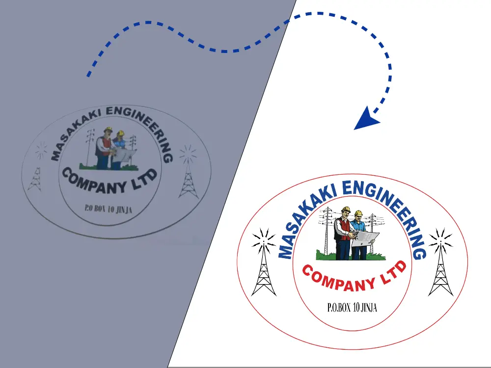 Old logo compared against refined redraw from Masakaki Engineering company branding case study by Kamog Artistry (U) Ltd