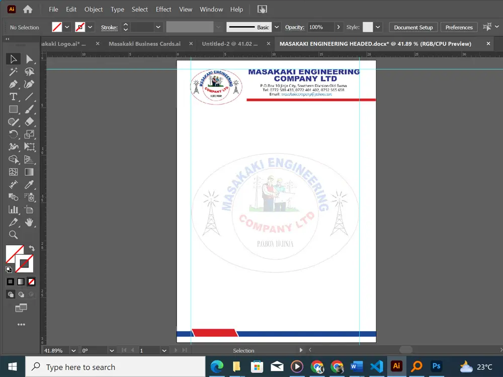 Branded company letterhead setup from Masakaki Engineering company branding case study by Kamog Artistry (U) Ltd