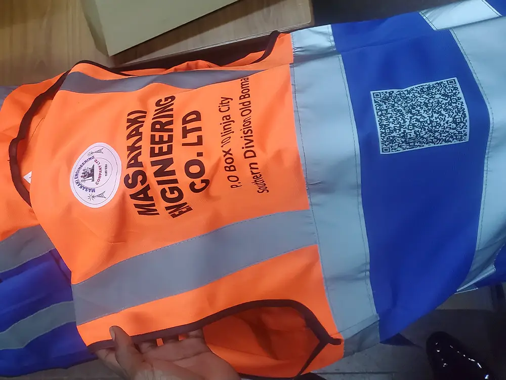 Back view of branded reflectors with QR code from Masakaki Engineering company branding case study by Kamog Artistry (U) Ltd