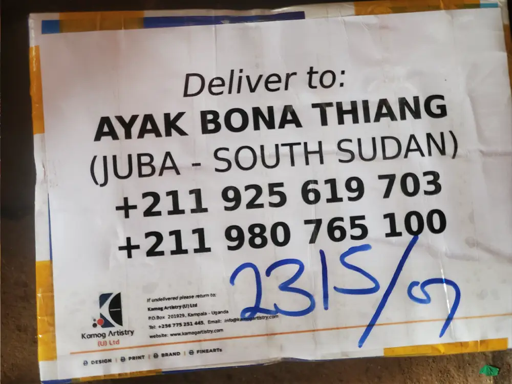 Delivery address label for PAPAN SSD parcel to Juba South Sudan