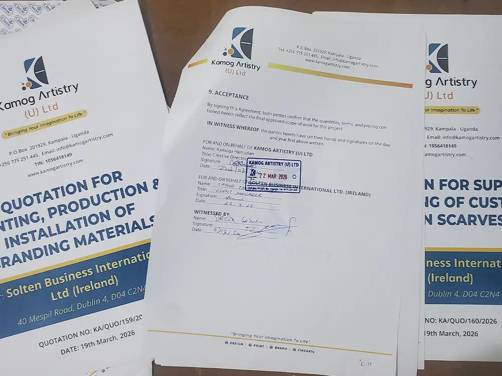 Formal project confirmation before production from RBM Partnership to End Malaria event branding case study by Kamog Artistry (U) Ltd