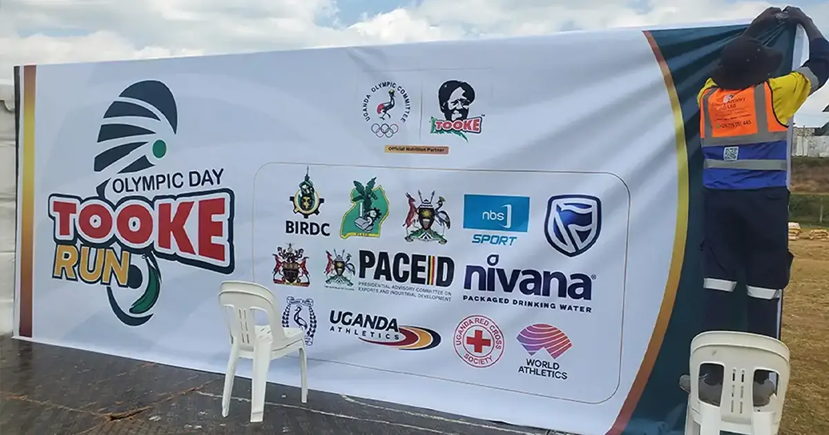 Tooke Run 2026 event branding, PVC banners and field branding in Bushenyi by Kamog Artistry