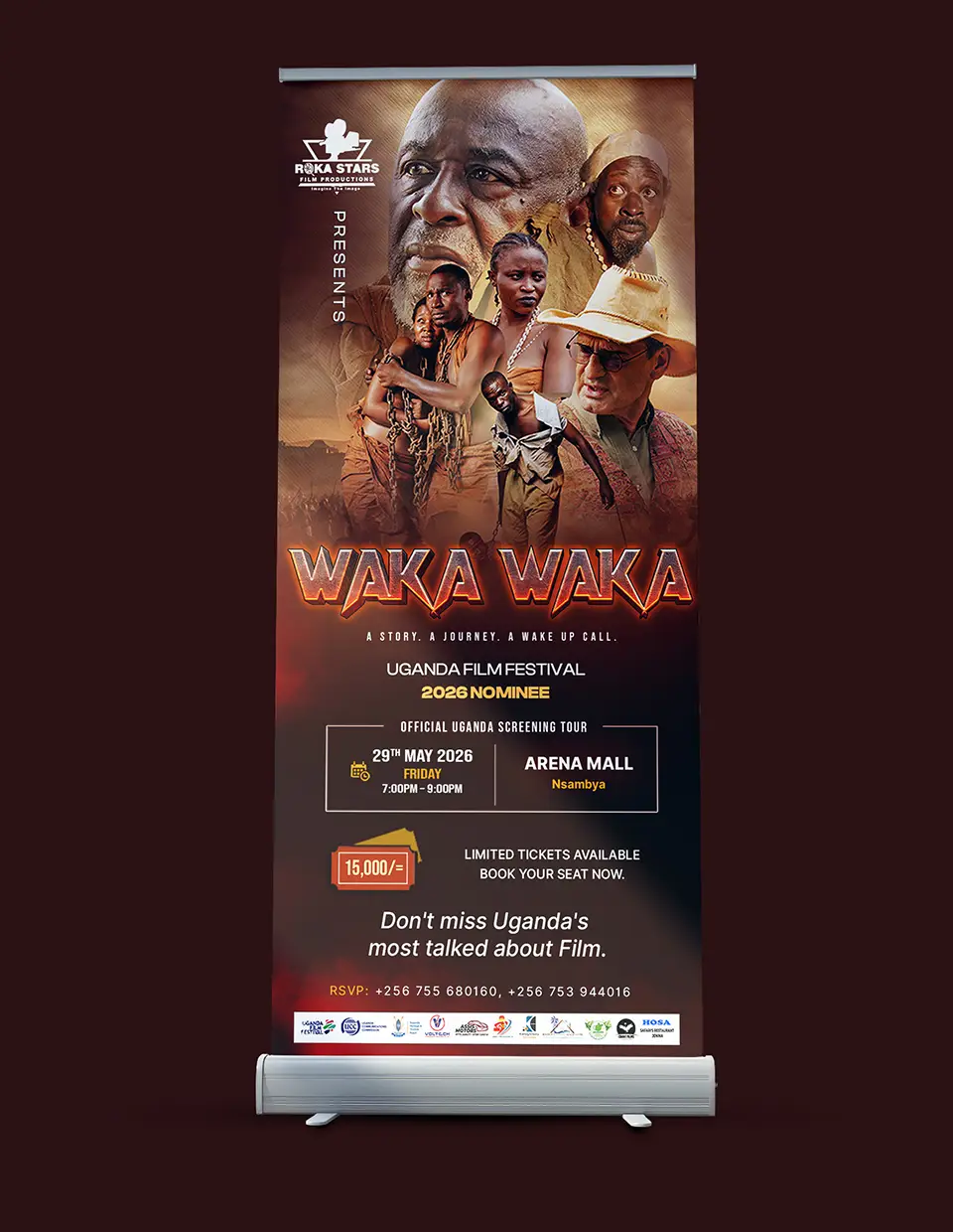 Waka Waka rollup banner movie screening mockup