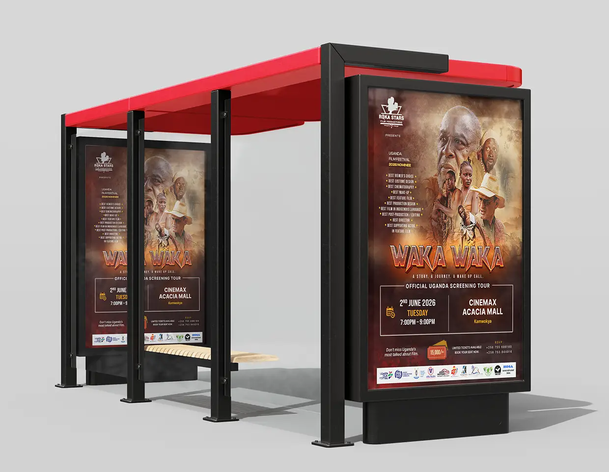 Waka Waka modern bus shelter movie billboard mockup