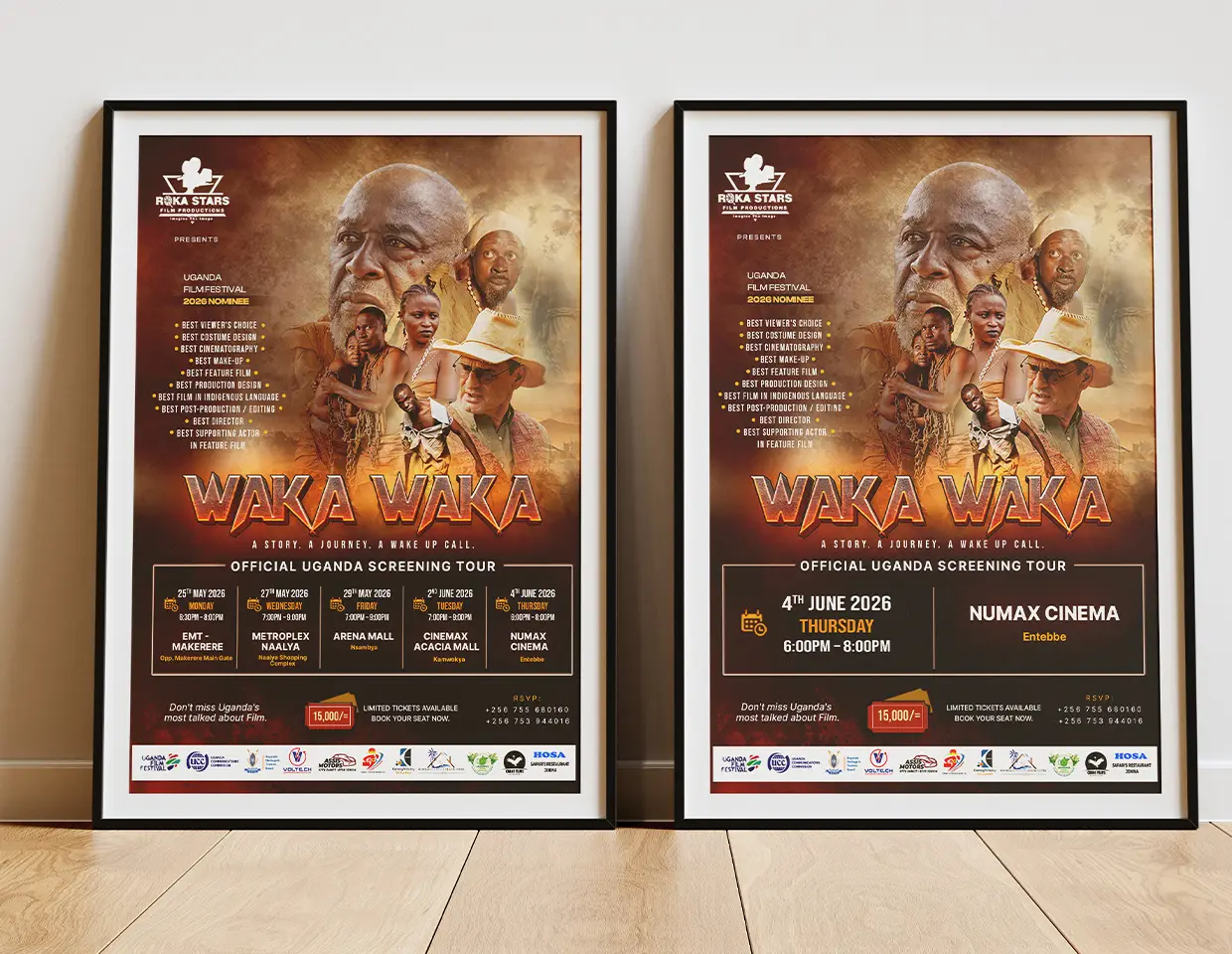 Waka Waka dual framed cinema poster display mockup