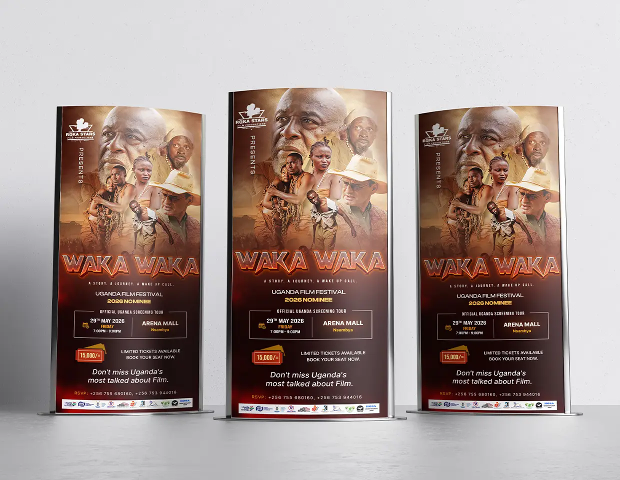 Waka Waka curved pop-up display stands movie screening mockup