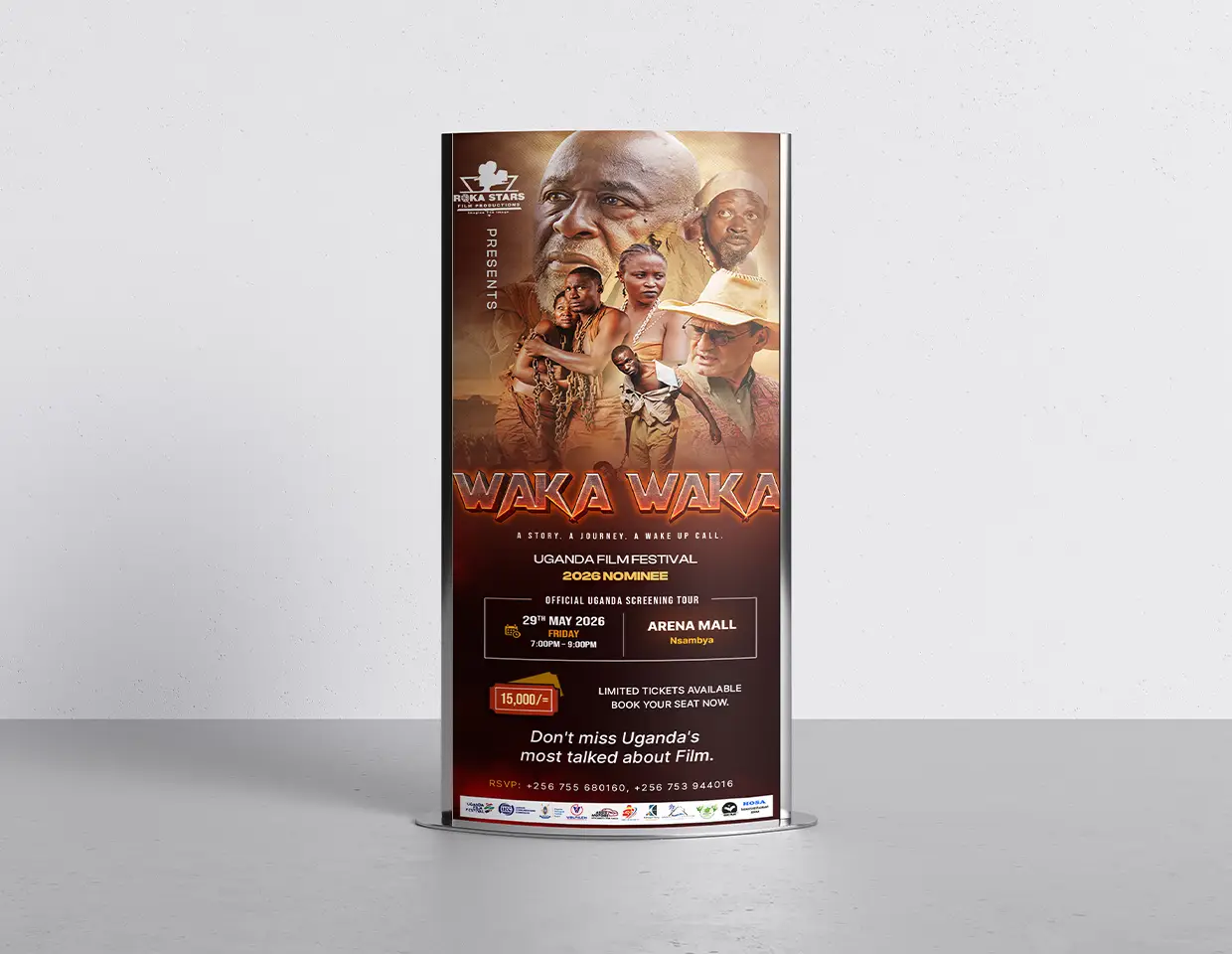 Waka Waka front view curved pop-up display stand mockup