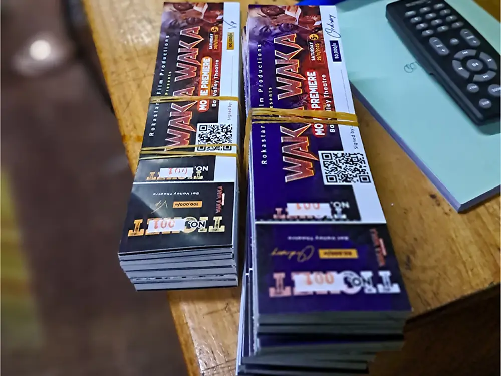 Movie premiere event tickets designed and printed in Uganda