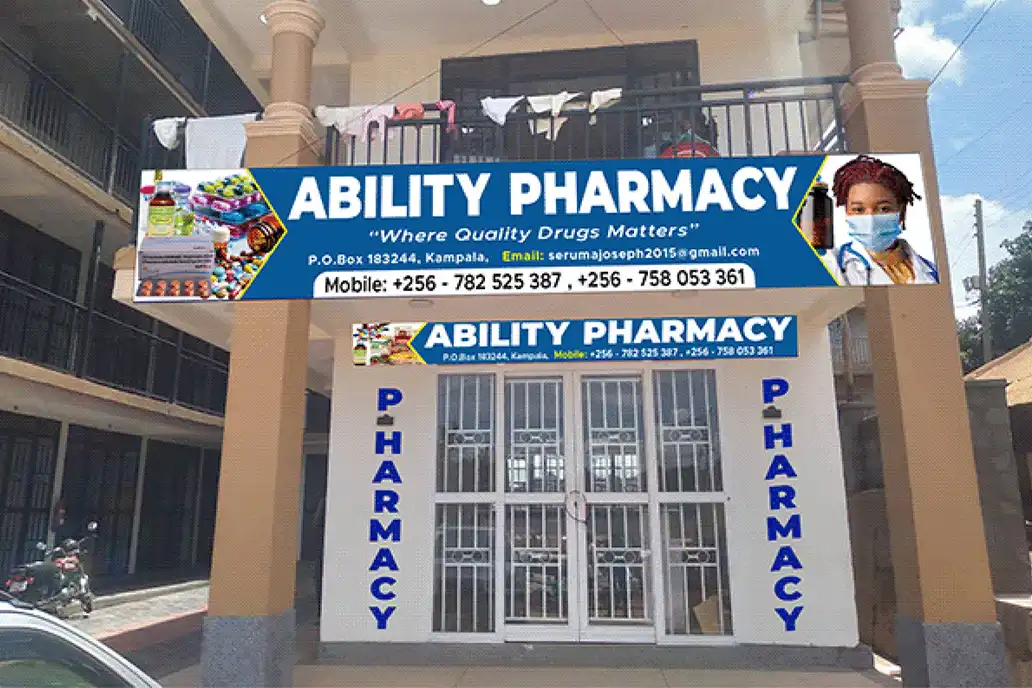 Retail corporate branding for Ability Pharmacy — clean, readable identity execution.