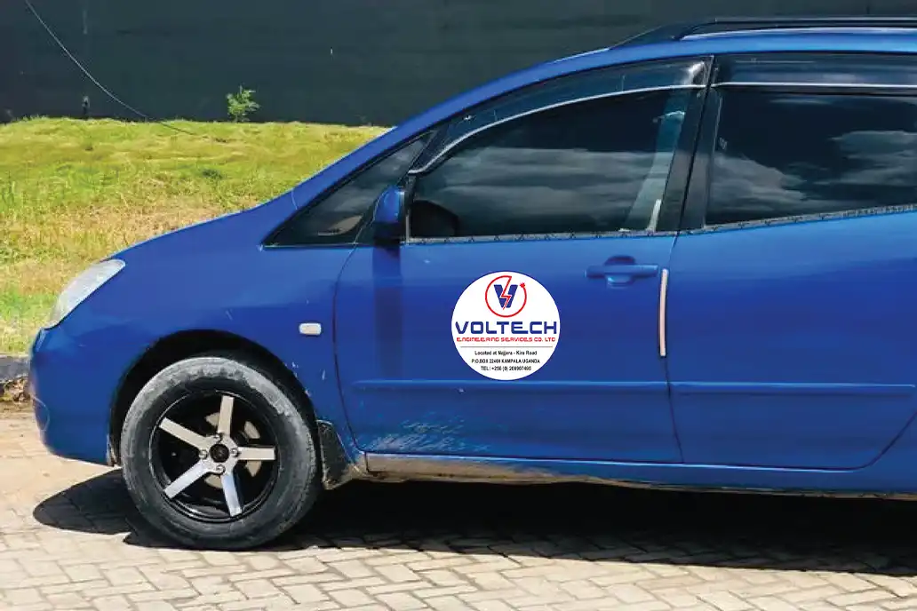 Corporate vehicle branding for Voltech Engineering — identity applied consistently across transport.