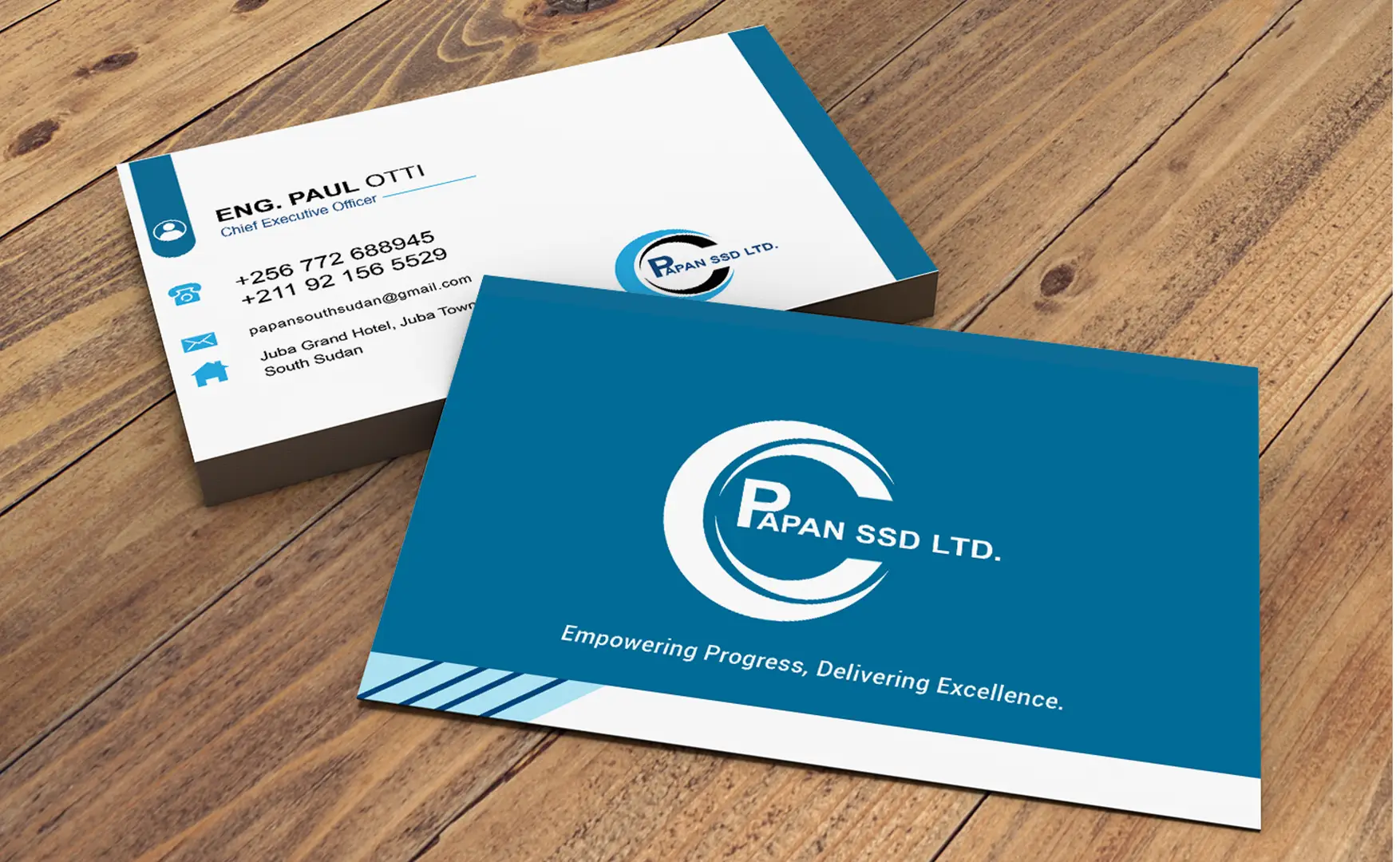 Standard corporate business card printing in Kampala with clean cut and sharp text.