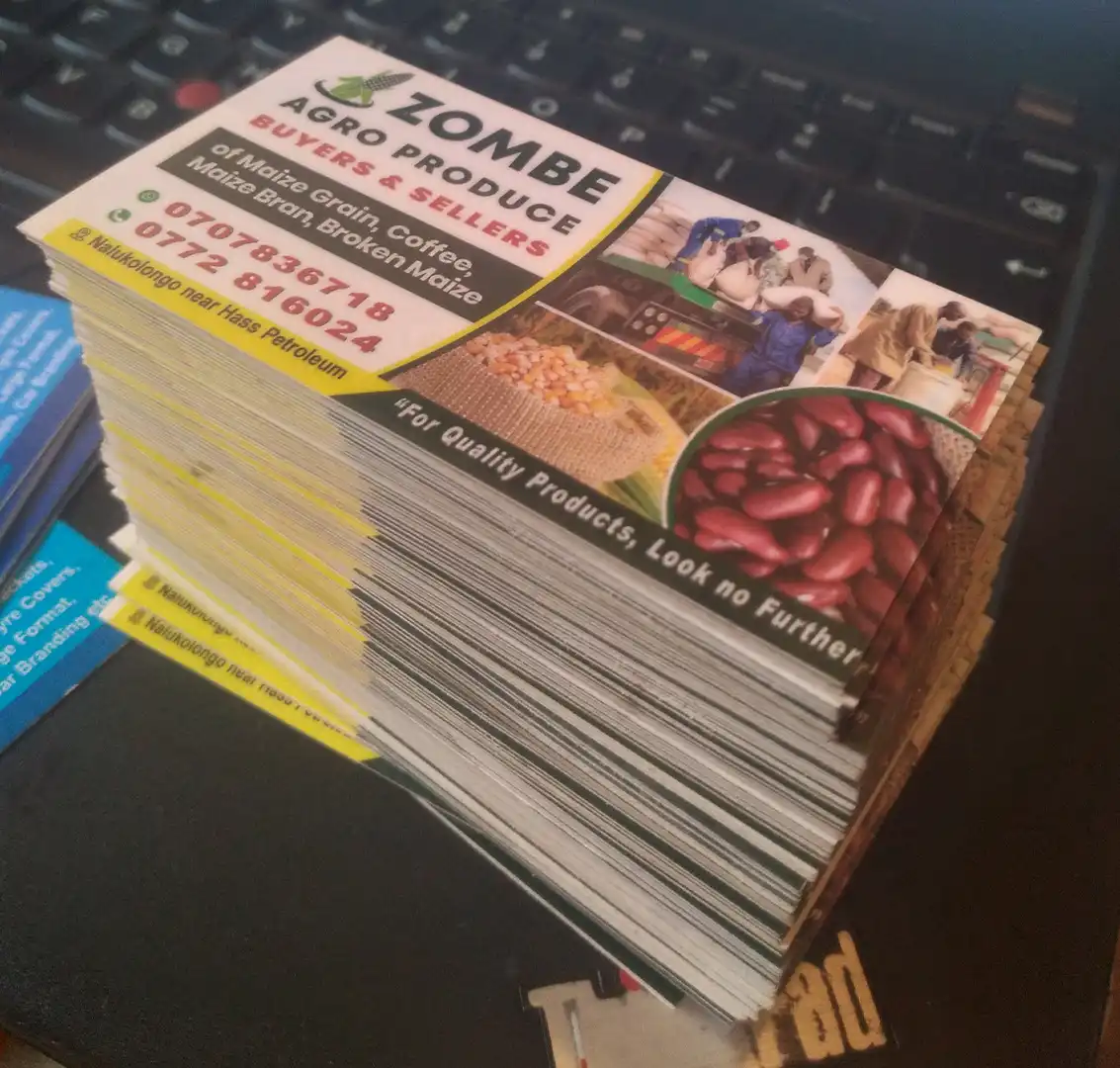 Premium matte business cards in Kampala with balanced layout and professional spacing.