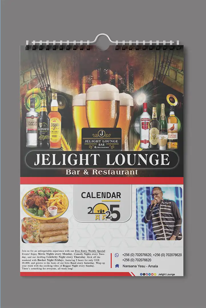 Wall calendar printing in Kampala with clear monthly layout and branded header.