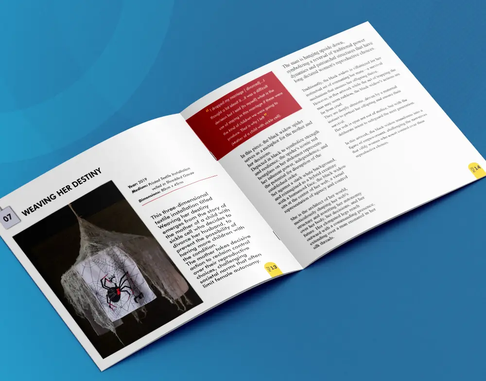 Inside pages of a printed academic or reference catalogue with clean typography and image layout