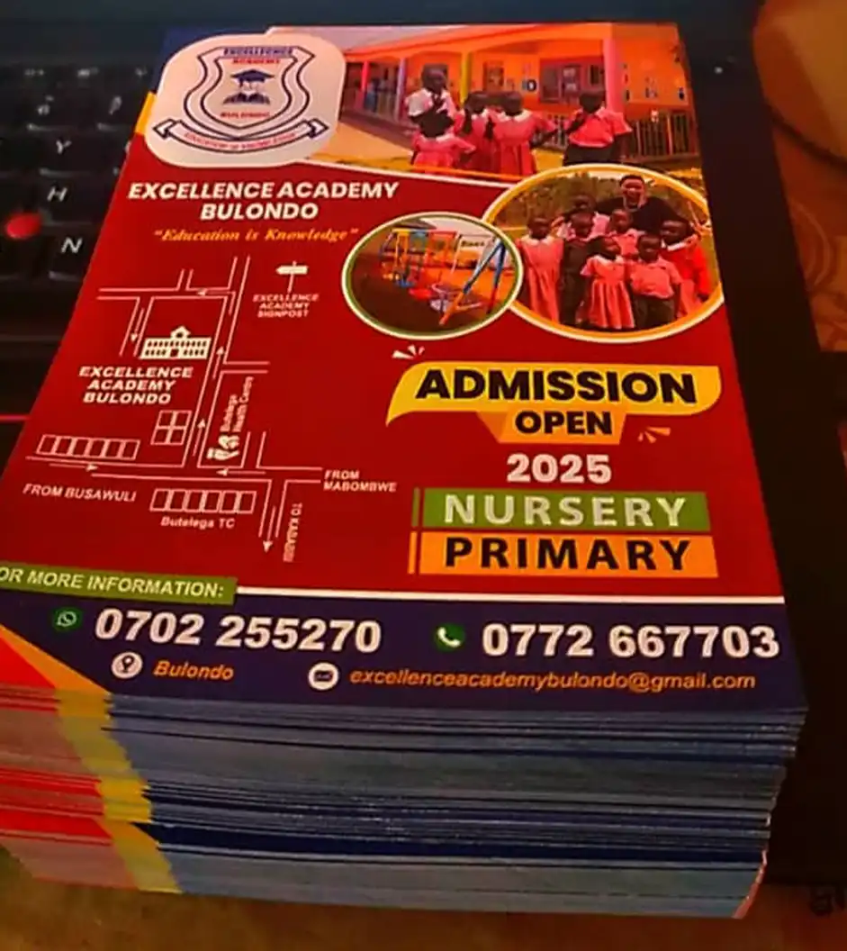 DL flyer printing in Kampala — slim menu-style layout with premium finish.