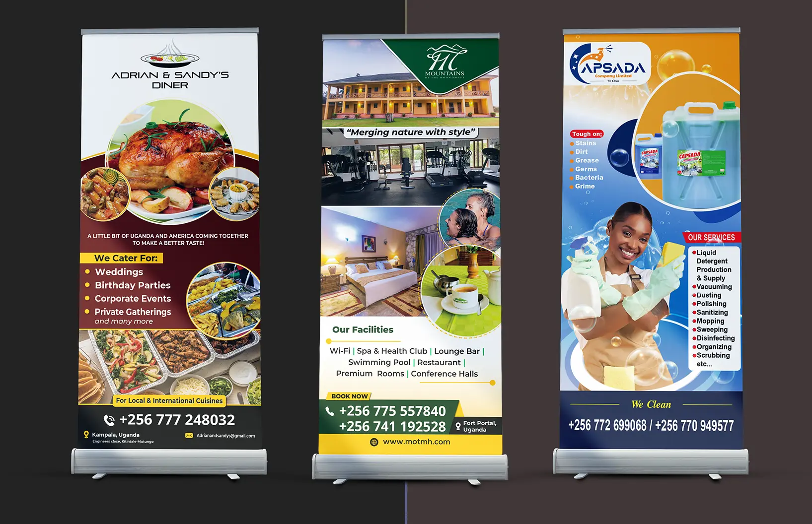 Roll-up banner printing for corporate presentations and activations in Kampala.